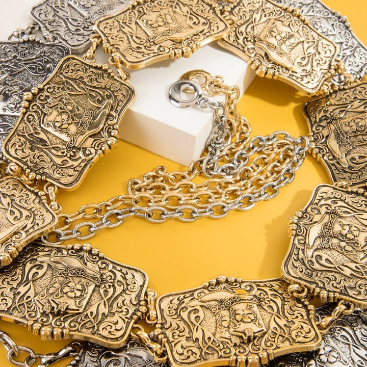 Gold Western Engraved Cowboy Boot Chain Belt