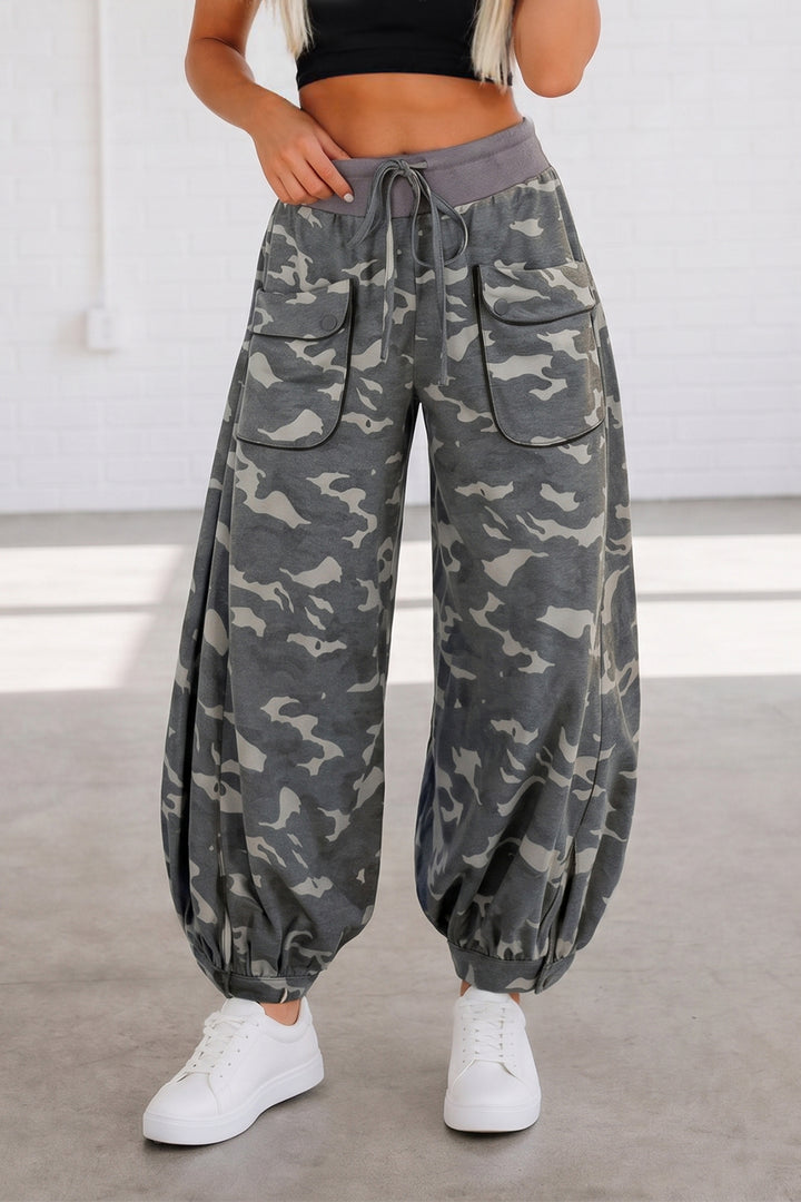 Multicolour Drawstring Contrast Waistband Camouflage Joggers Pants