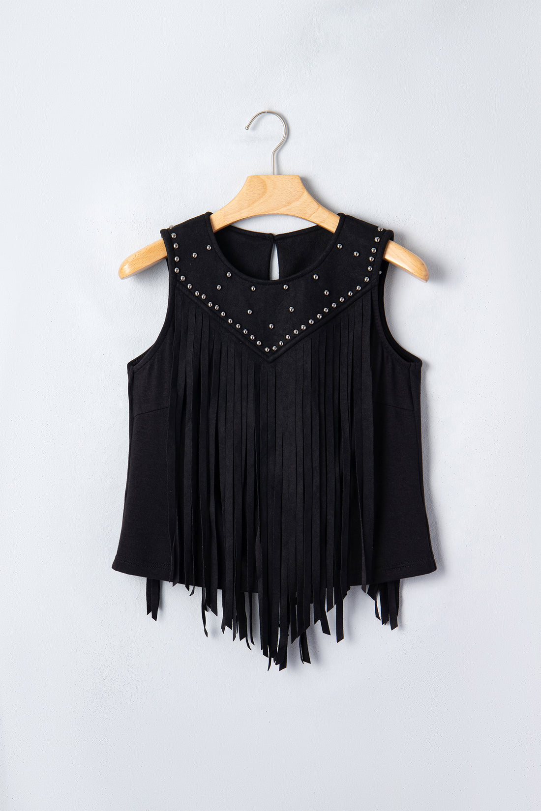 Black Western Fringe Rivet Paneling Bust Sleeveless Top