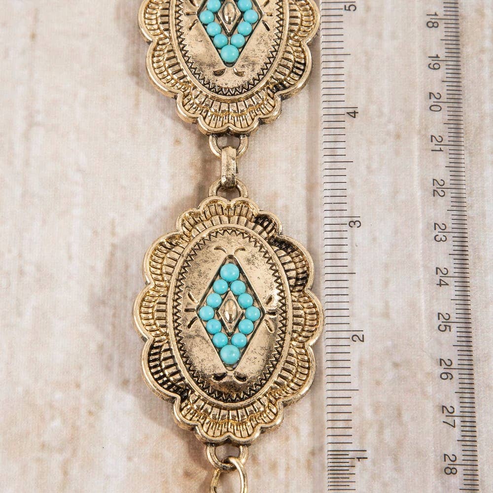 Plus Size Floral Oval Concho Disc Chain Belt