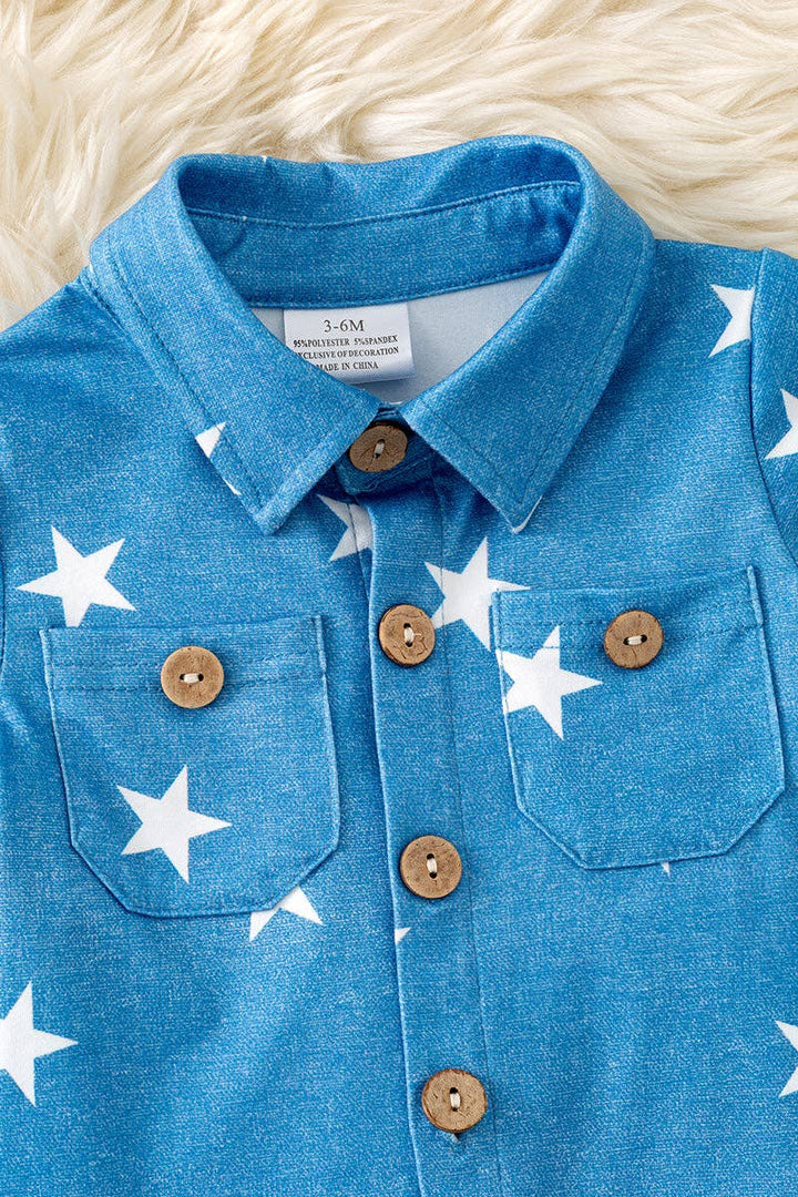 Star Printed Baby Boy Romper with Snaps
