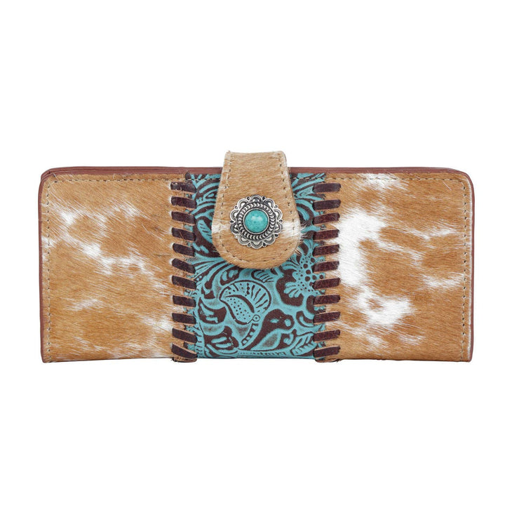 Boho Style Hybrid Leather Wallet With Vibrant Blue Center Design