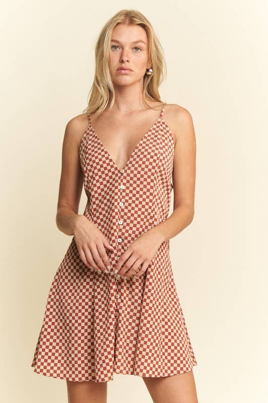 CHECKERED SLEEVELESS DRESS: PEACH
