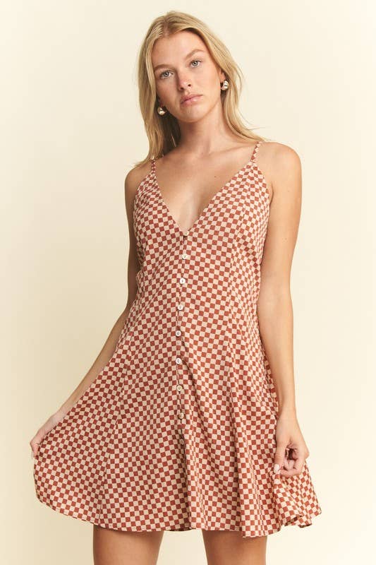 CHECKERED SLEEVELESS DRESS: PEACH