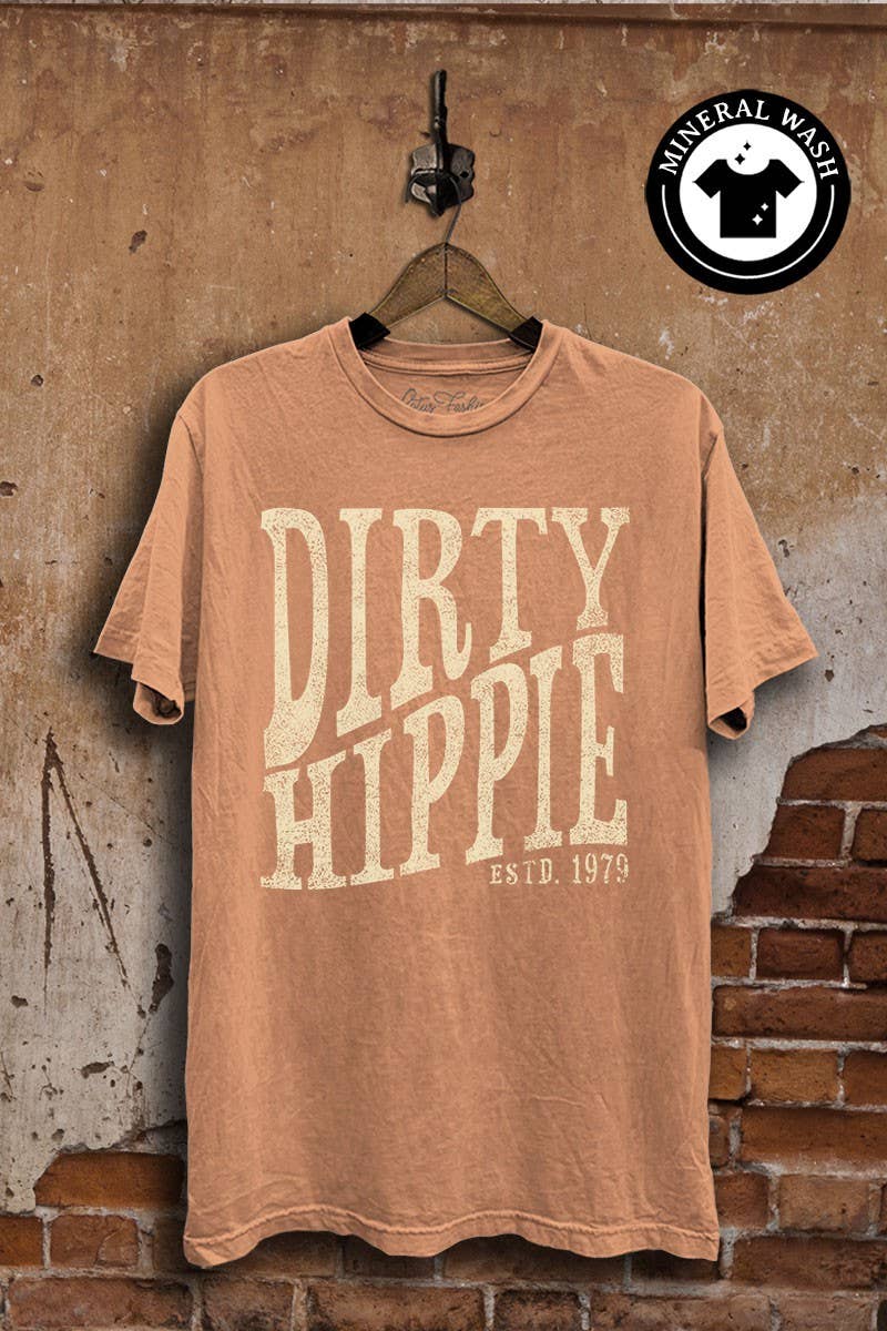 Dirty Hippie Graphic Top: Coral Mineral Wash