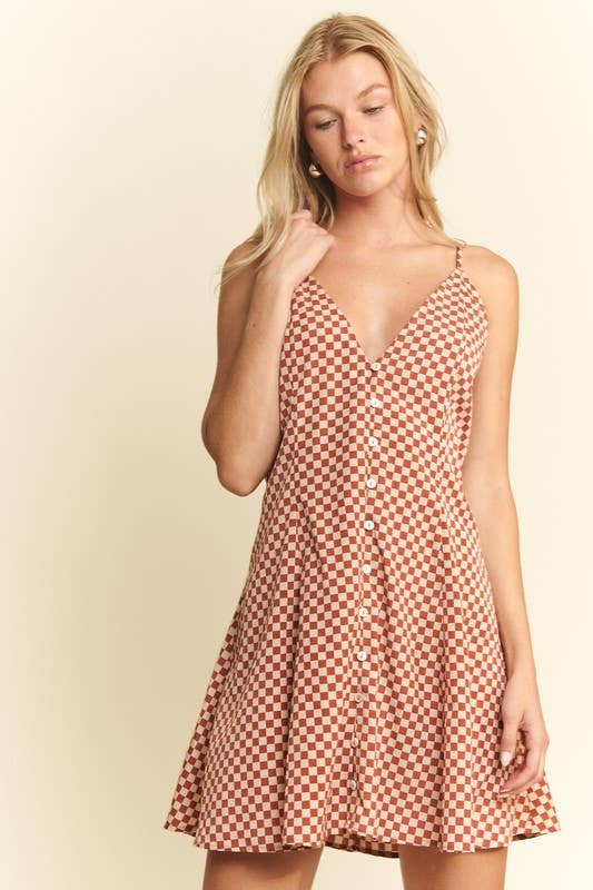 CHECKERED SLEEVELESS DRESS: PEACH