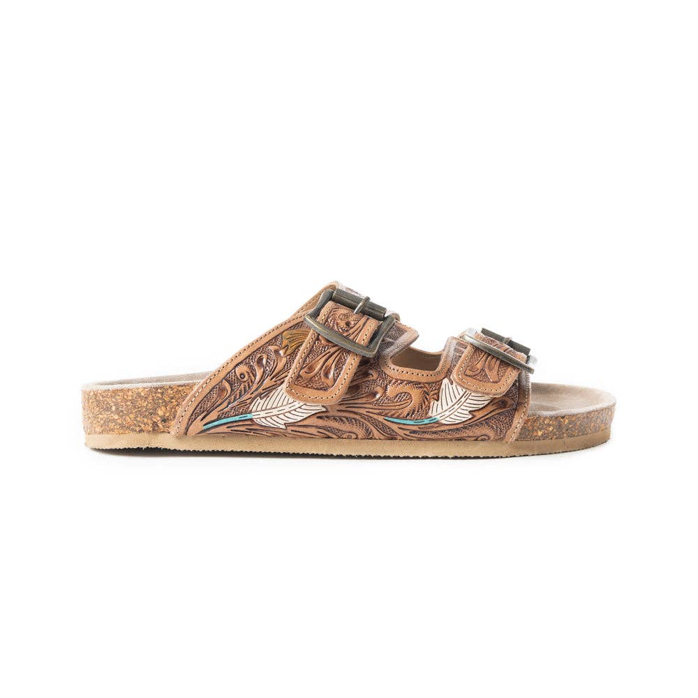 Real Leather Falling Feather Sandals In Dark Brown
