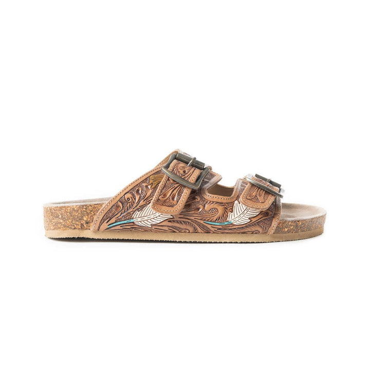 Real Leather Falling Feather Sandals In Dark Brown