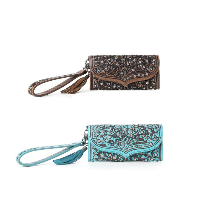 Myra Western Handtooled Leather Wallet Wildflower