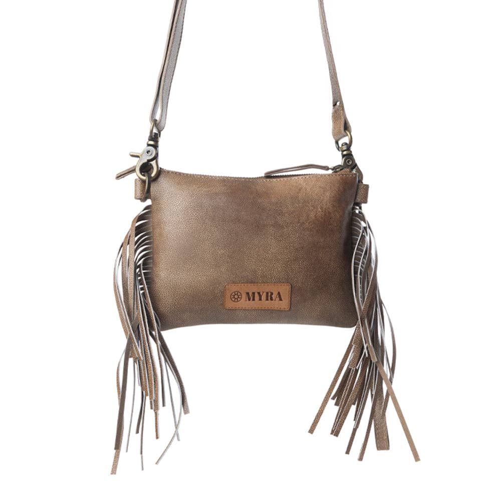 Myra ThunderFly Fringed Small Leather Bag in Mojave Brown