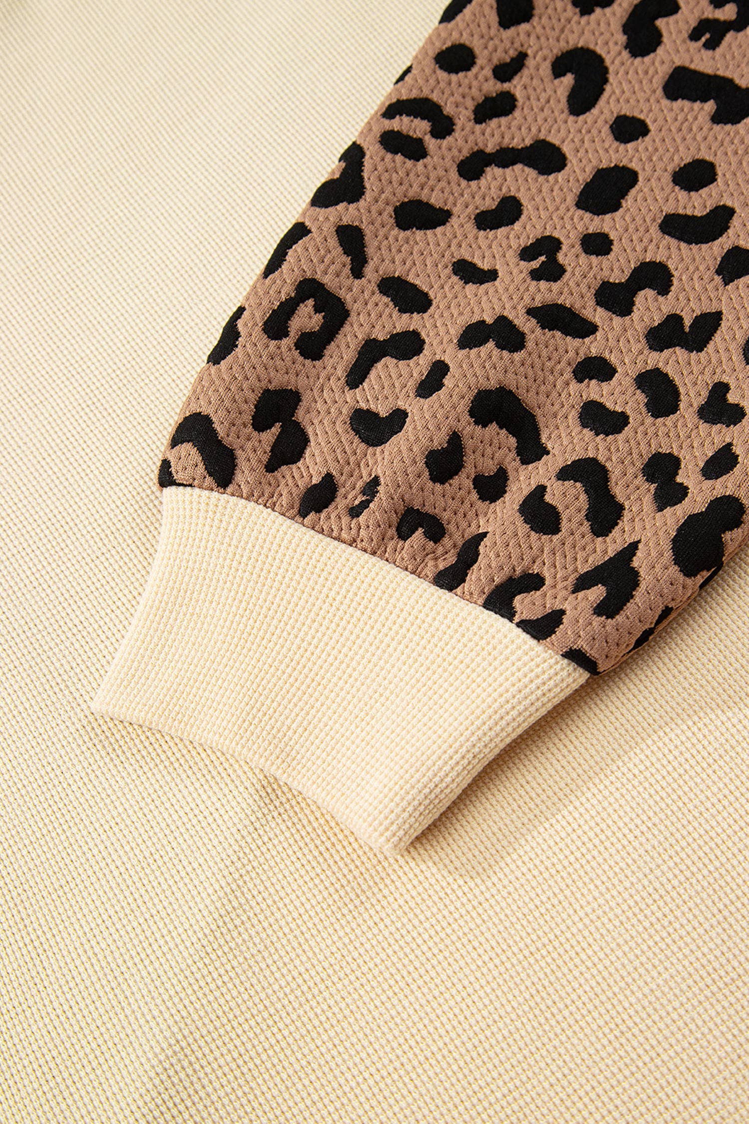 Light Beige Leopard Star Color Block Baggy Long Sleeve Sweatshirt