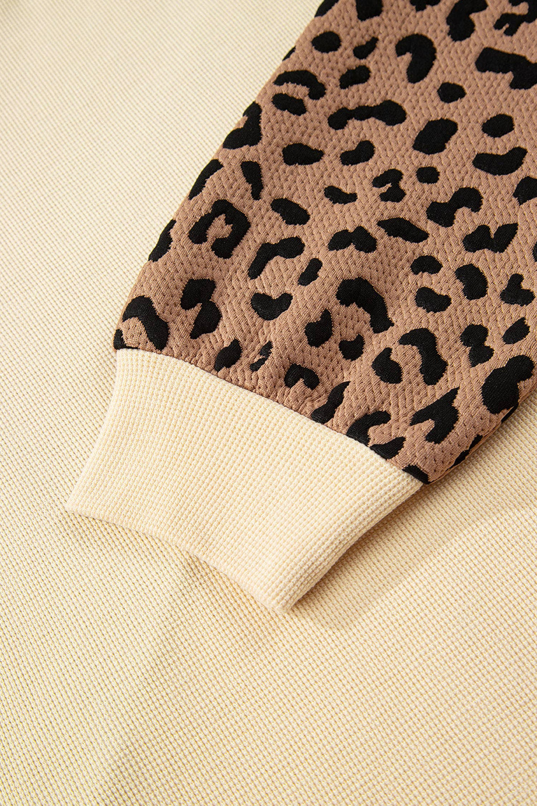 Light Beige Leopard Star Color Block Baggy Long Sleeve Sweatshirt