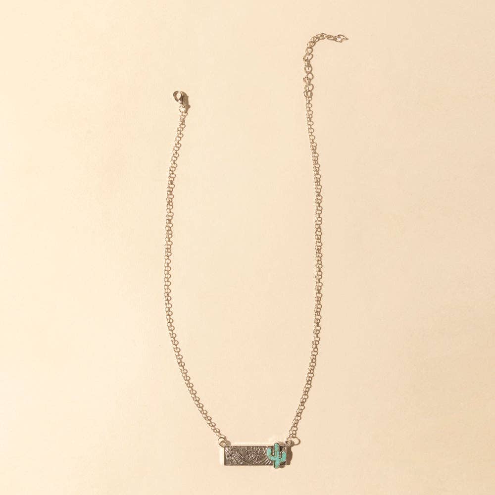 Cowgirl cactus Charm Necklace for Women in Moonlit and Turquoise