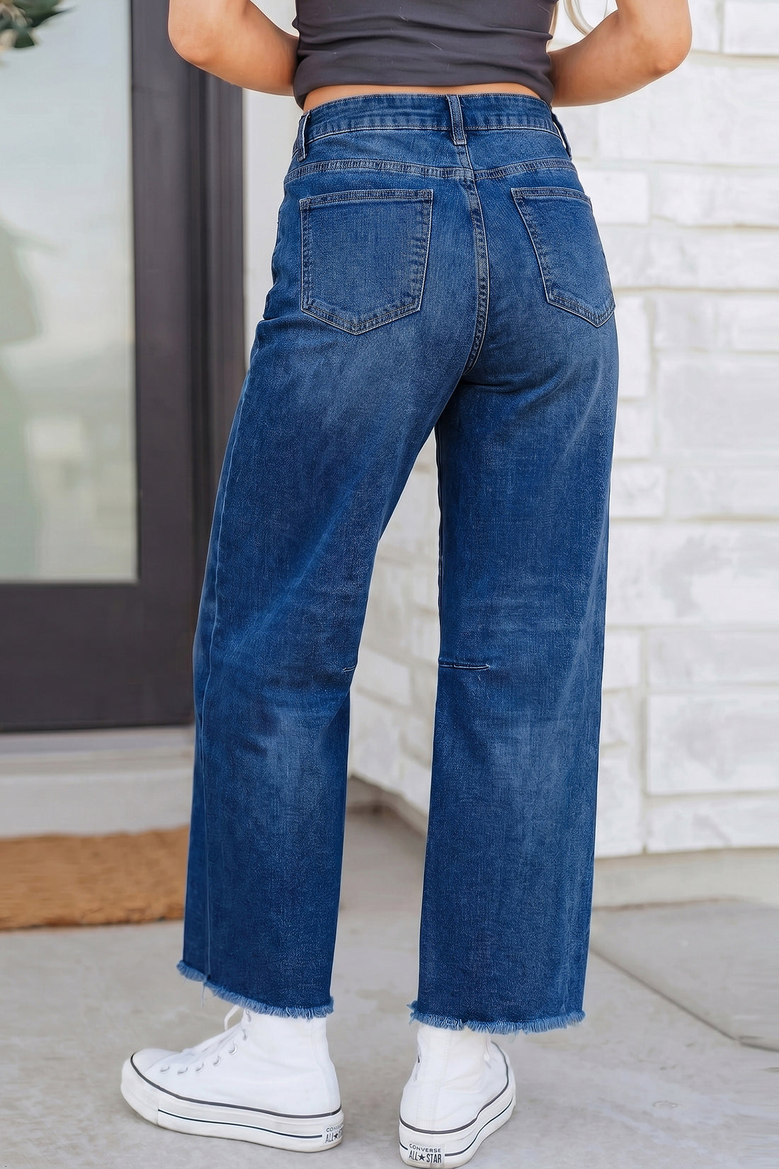 Black Frayed Cropped Straight Jeans
