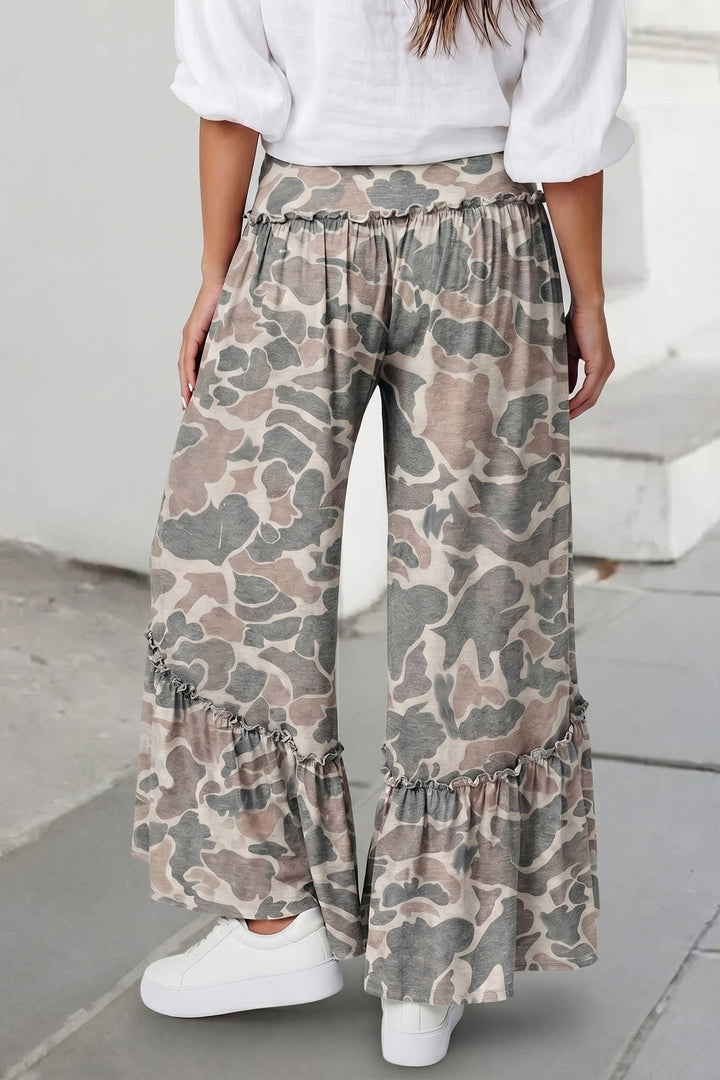 Camo Print Wide Leg Casual Pants