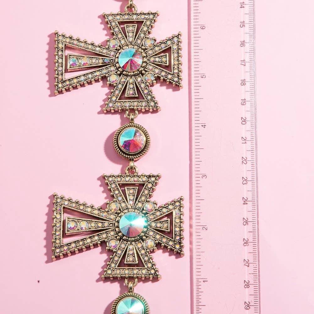 Silver Pave Crystal Cross Chain Belt