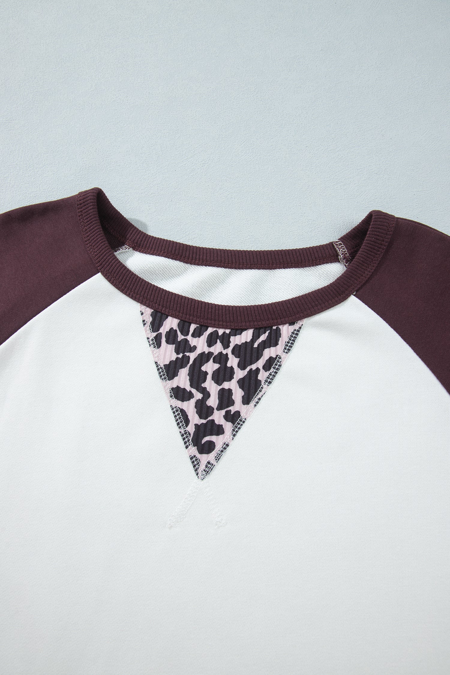 Beige Leopard Print Colorblock Round Neck Long Sleeve Plus Size Blouse