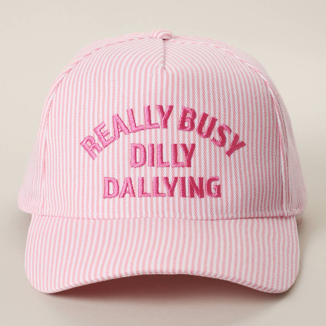REALLY BUSY DILLY DALLYING Embroidered Seersucker Stripe Hat