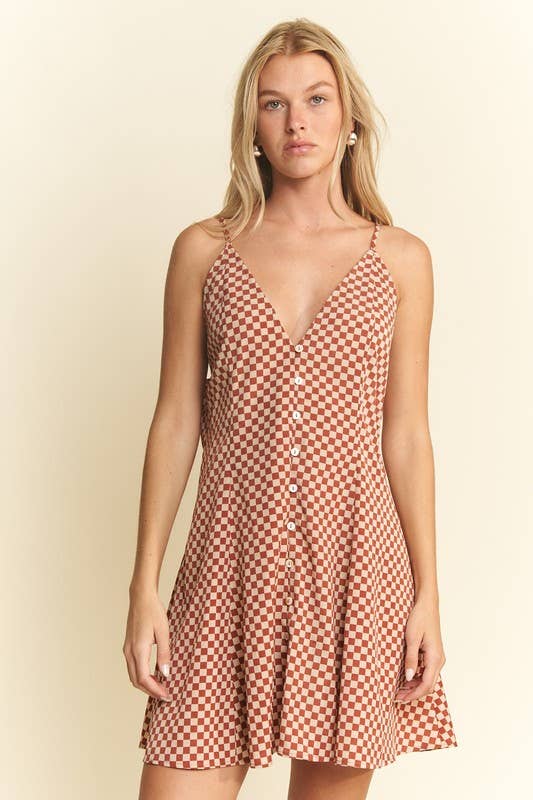CHECKERED SLEEVELESS DRESS: PEACH