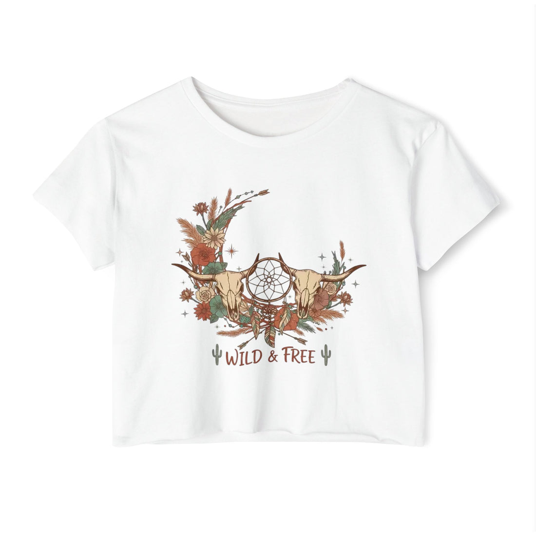Wild & Free Festival Crop Top — Boho Western Dreamcatcher Graphic Tee