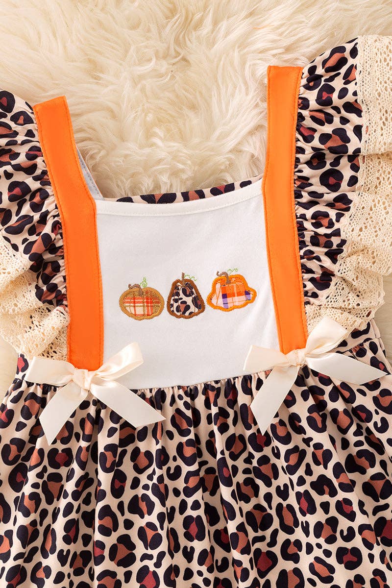 Animal printed girls dress with ivory embroidery