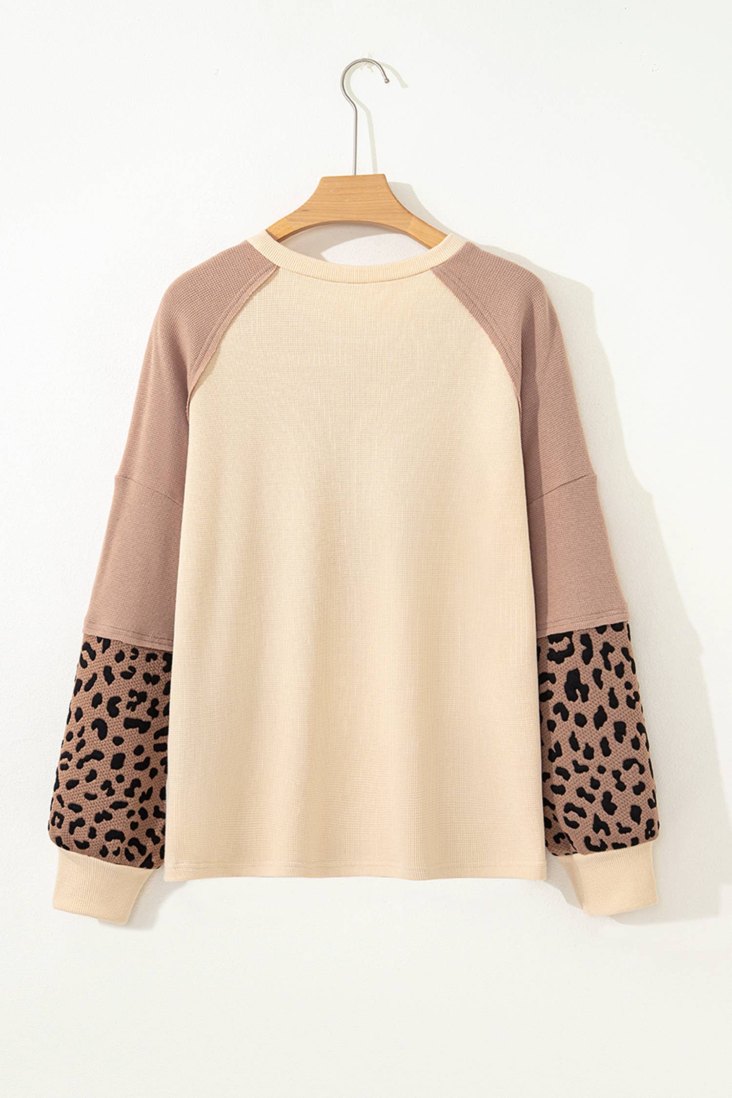 Light Beige Leopard Star Color Block Baggy Long Sleeve Sweatshirt
