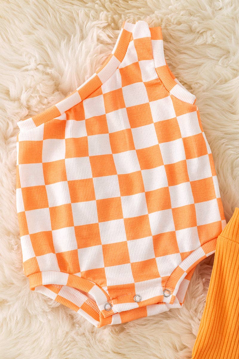 Orange Checkered cold shoulder 2pc set