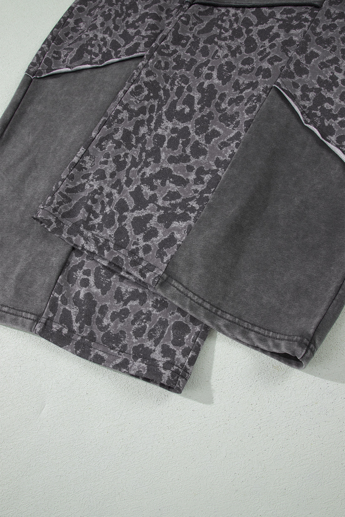 Dark Grey Plus Size Leopard Patchwork Mineral Wash Wide Leg Pants