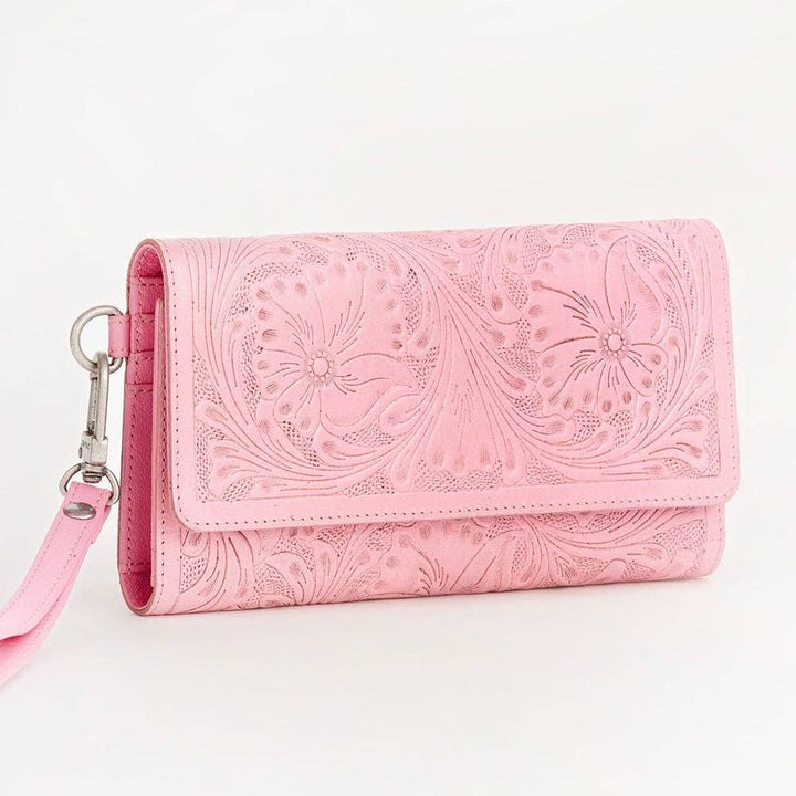Loyal West Drover Wallet Pink Handtooled Leather Calfskin Single