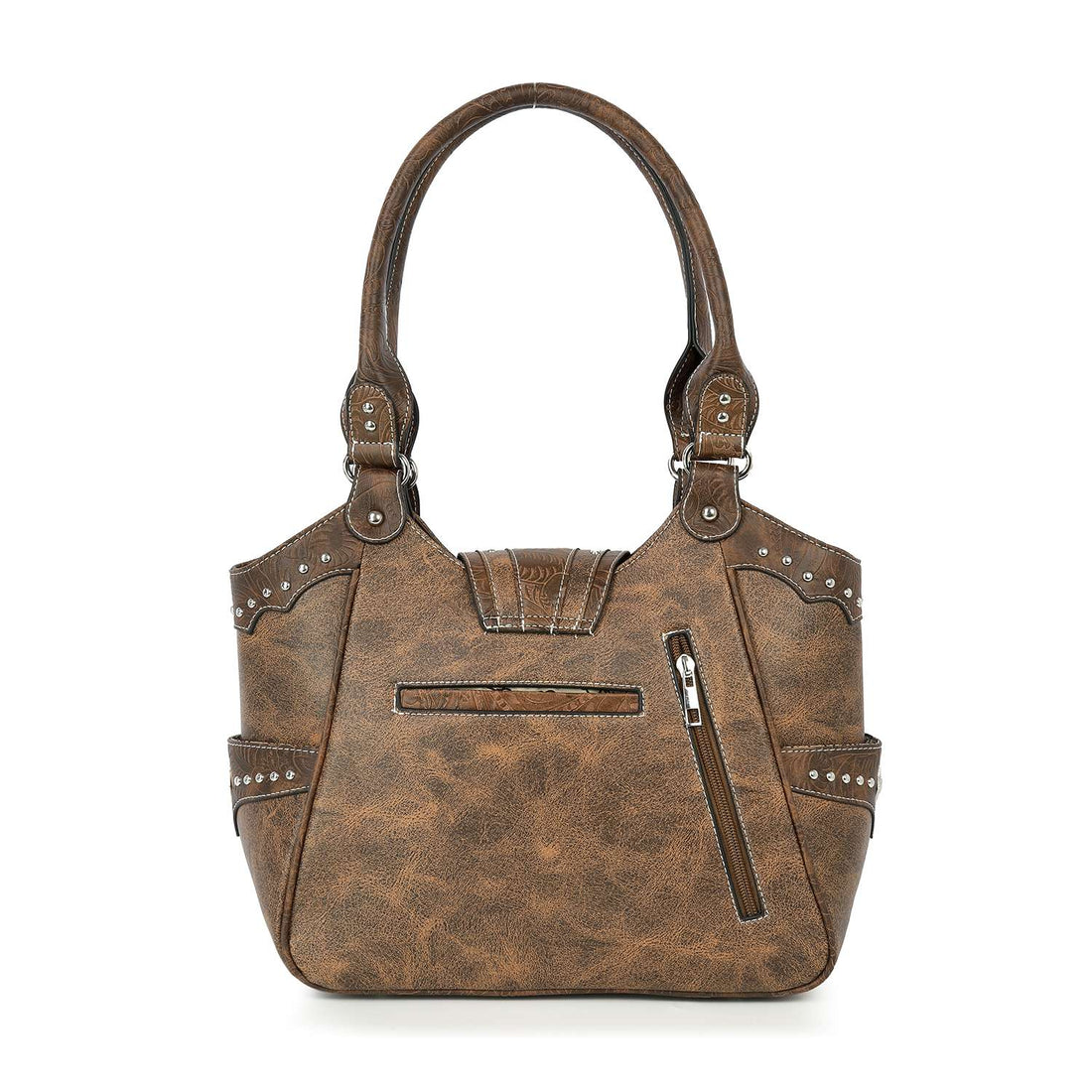 Western Buckle Design Embroidered Shoulder Bag: Brown