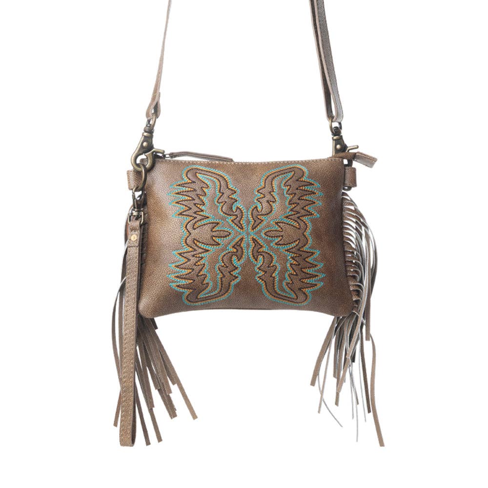 Myra ThunderFly Fringed Small Leather Bag in Mojave Brown