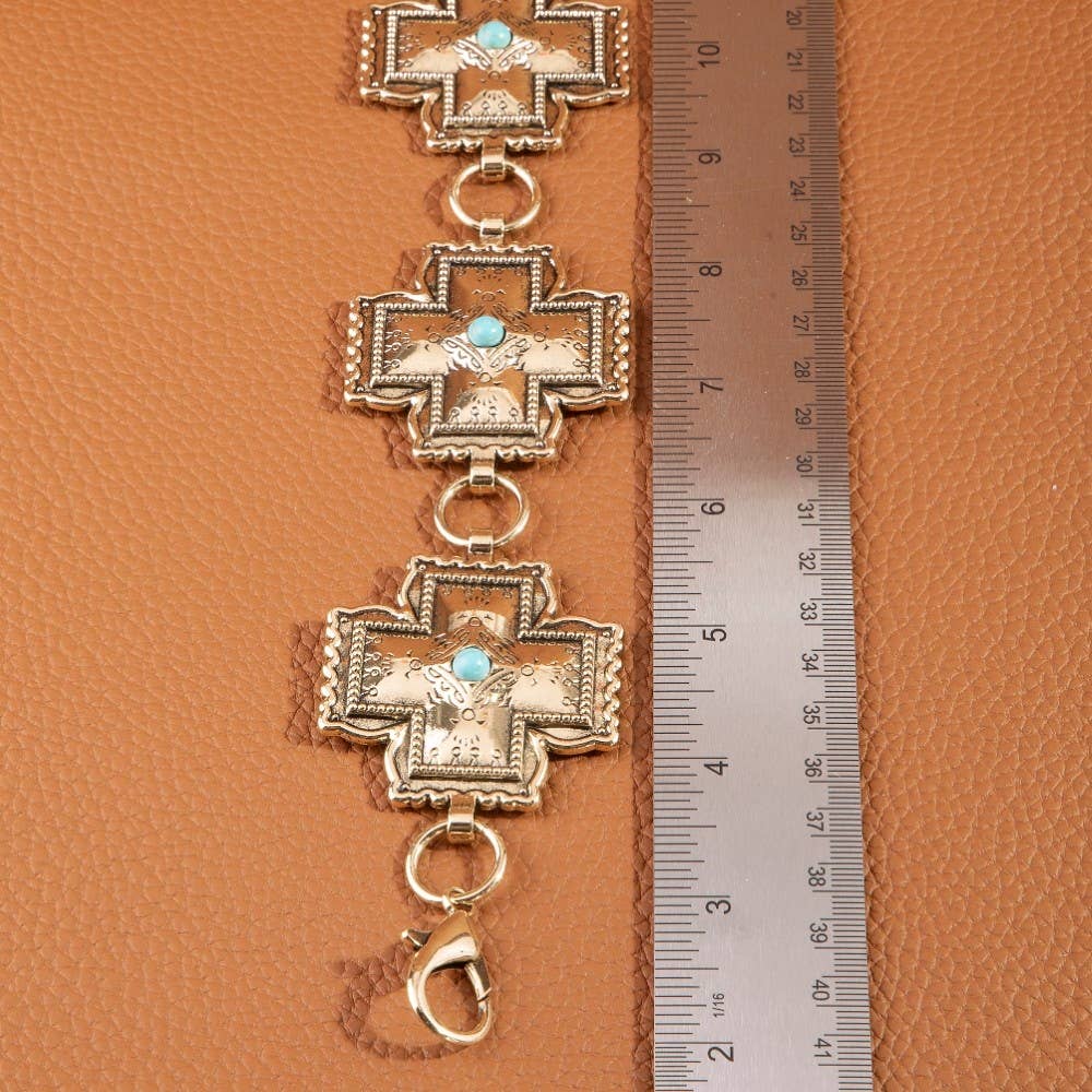 Turquoise Cross Concho Chain Belt Gold