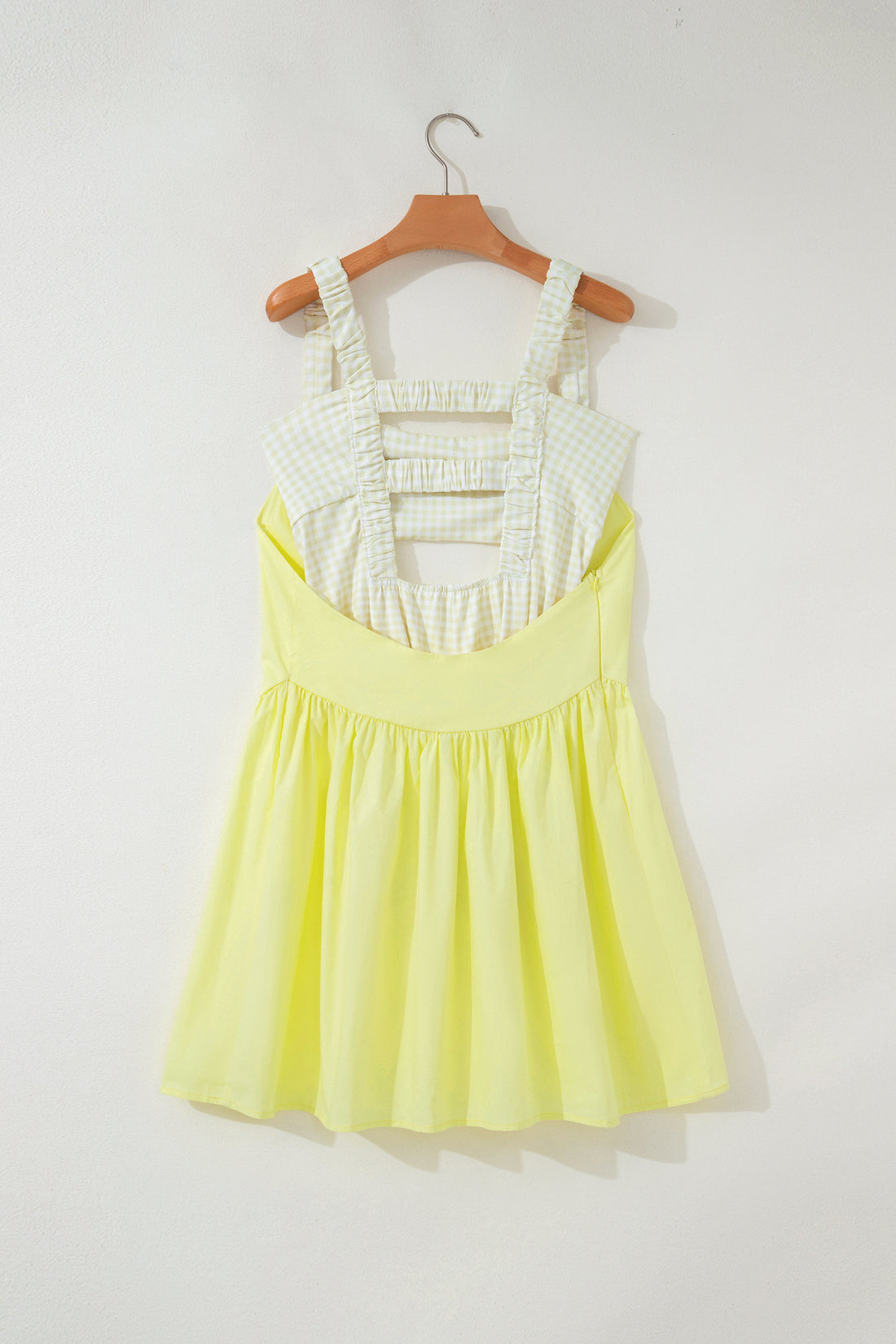 Yellow Cream Faux Two Piece Gingham Contrast Patchwork Loose Mini Dress
