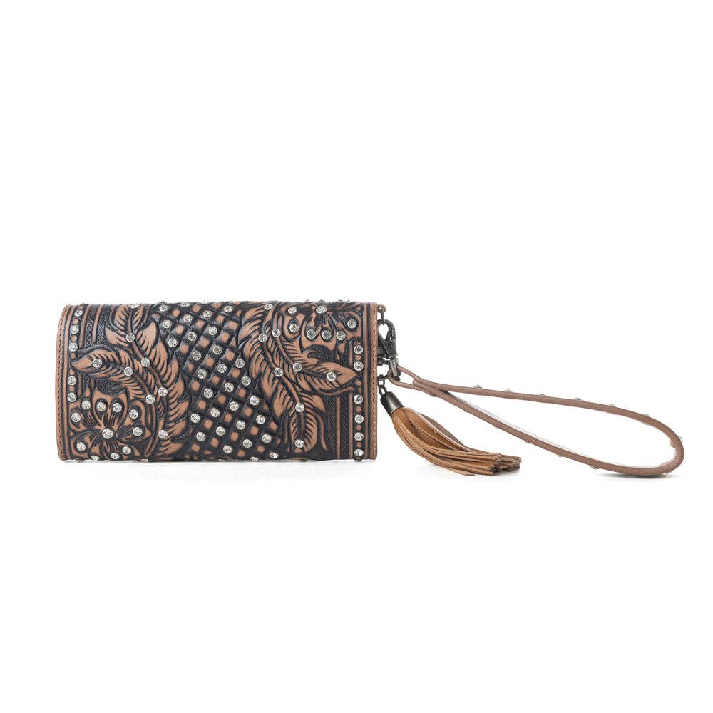 Myra Western Handtooled Leather Wallet Wildflower