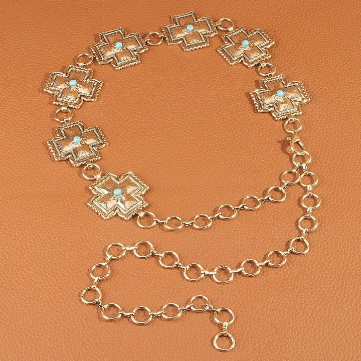 Turquoise Cross Concho Chain Belt Gold