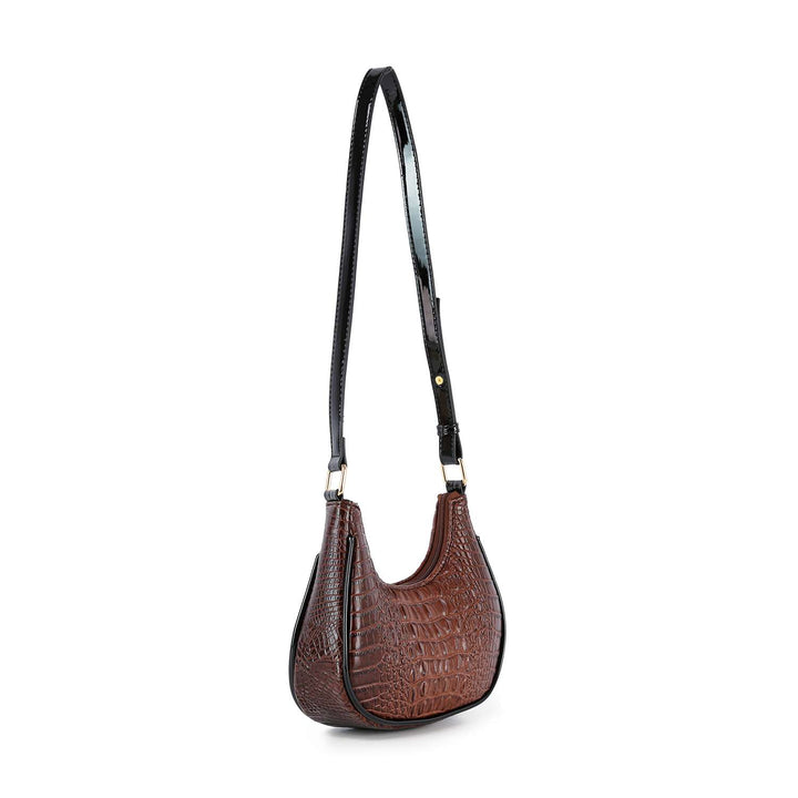 Alligator Embossed Shoulder Bag: Dark Brown