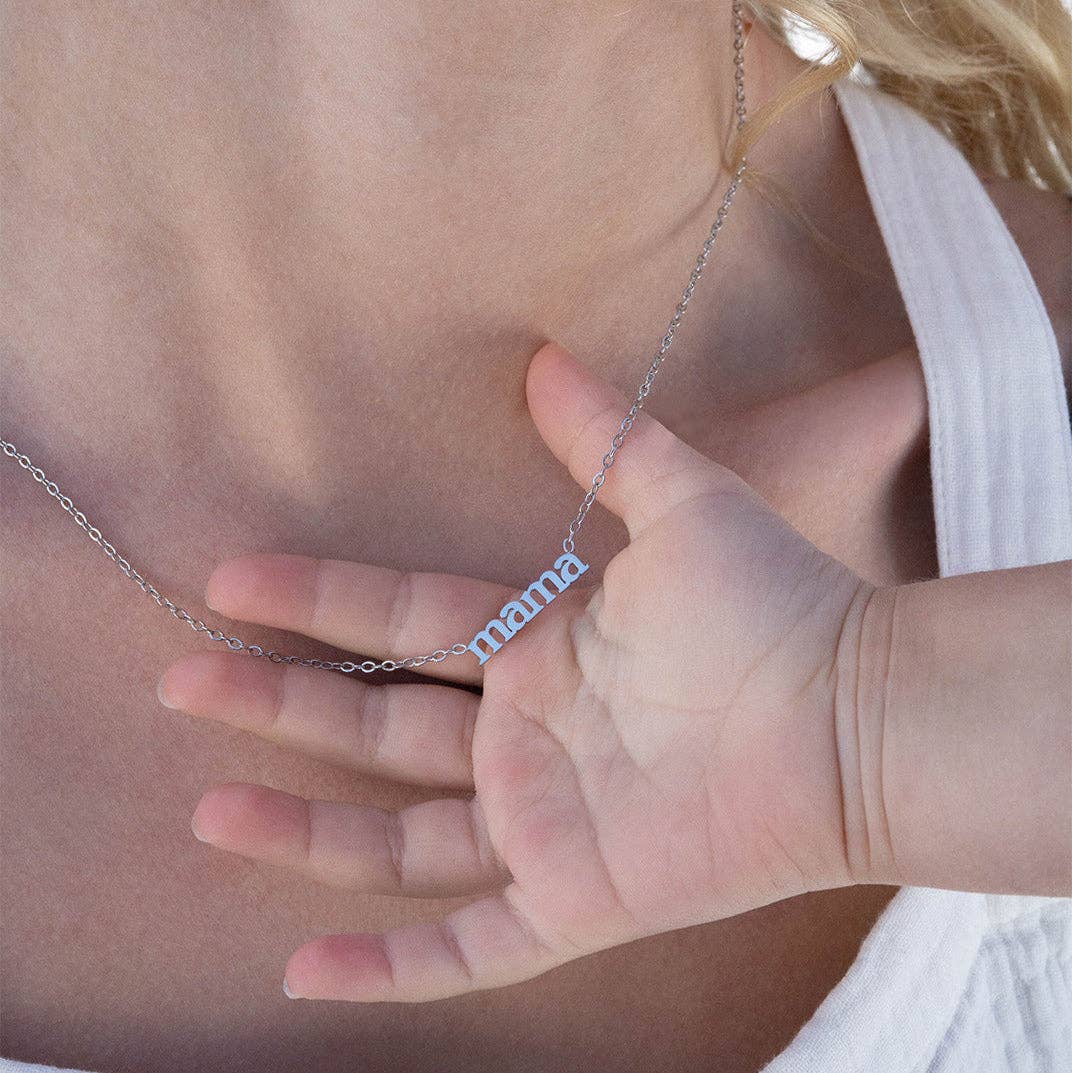 18K Gold PVD Stainless Steel Mama Charm Necklace: Gold