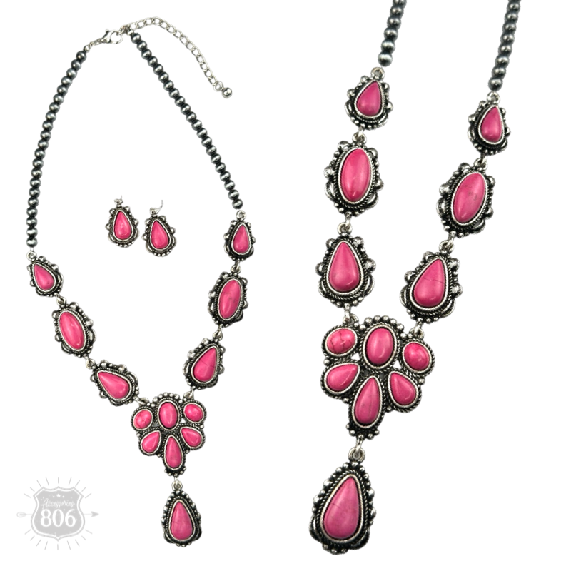 Western stone concho necklace set: Fuchsia
