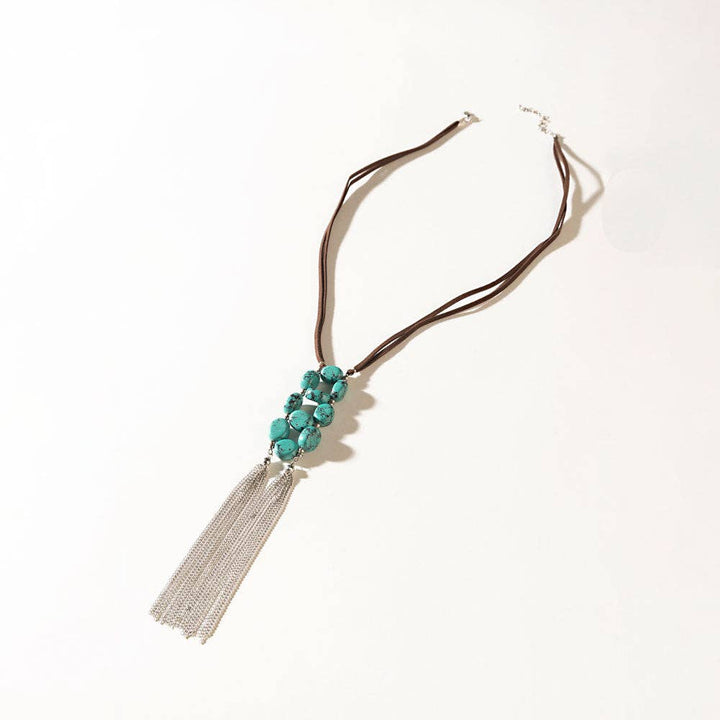 Southwestern Turquoise Silver Fringe Desert Dancer Necklace
