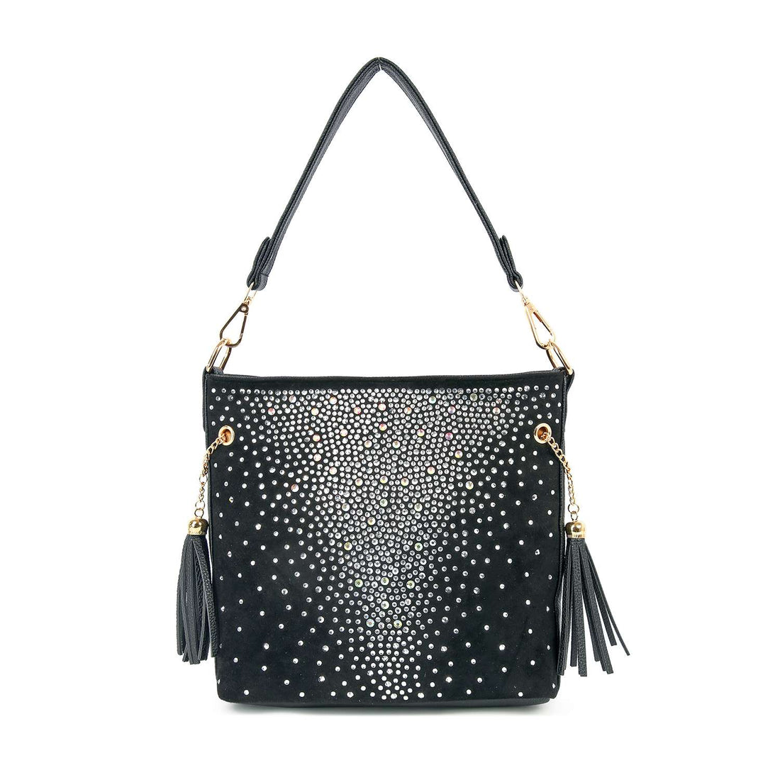 Stunning Iridescent Rhinestone Design Hobo Crossbody: Black