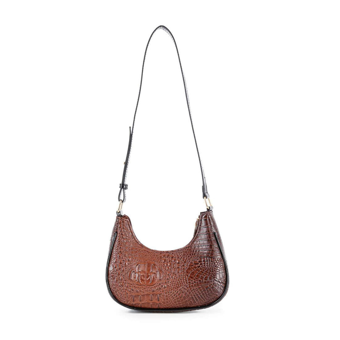 Alligator Embossed Shoulder Bag: Dark Brown