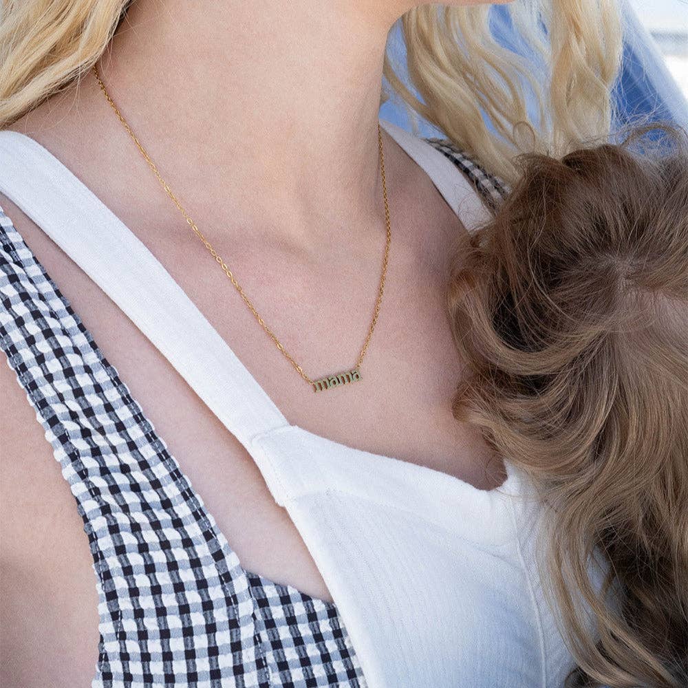 18K Gold PVD Stainless Steel Mama Charm Necklace: Gold
