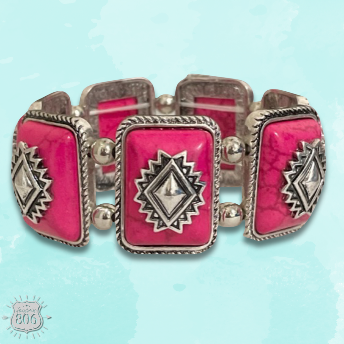 Rectangle aztec stone bracelet - LC: Fuchsia