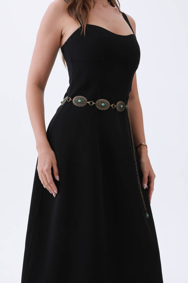 Vintage Turquoise Chain Belt – Classic Western Elegance: Antique Silver