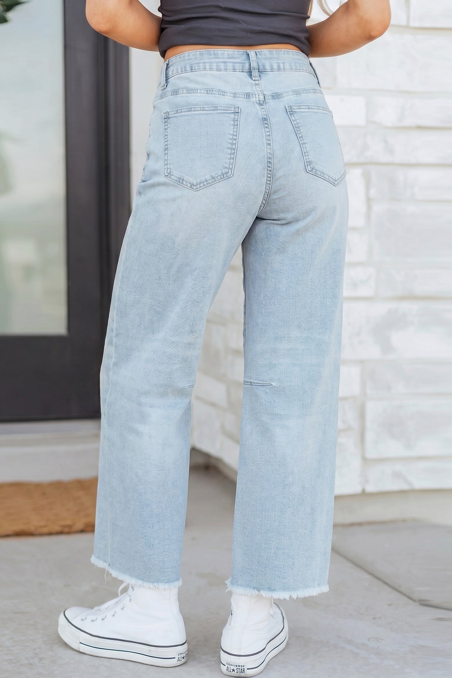 Black Frayed Cropped Straight Jeans