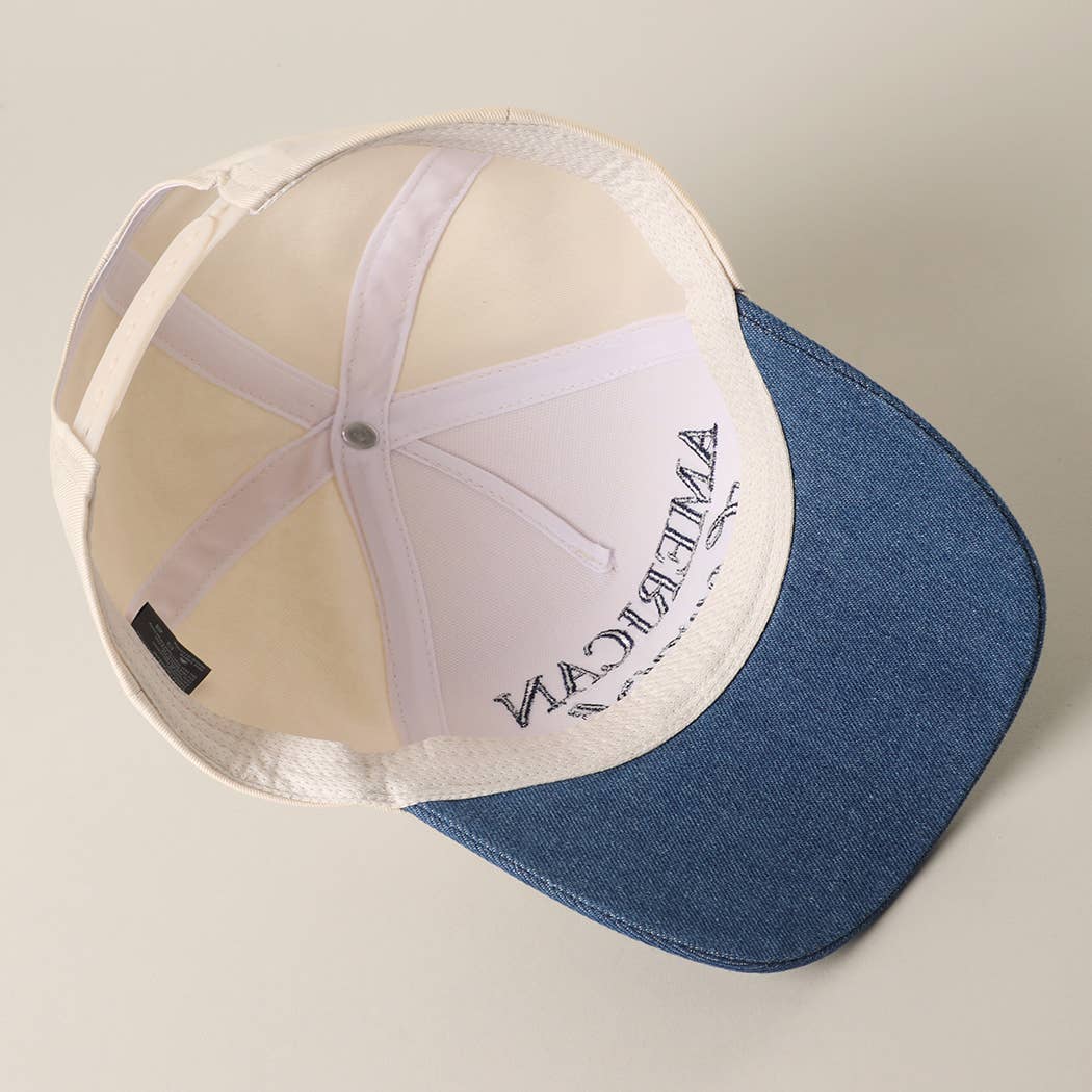 AMERICAN COWGIRL Embroidered Star Denim Trucker Hat: DK DENIM/NAVY / One Size