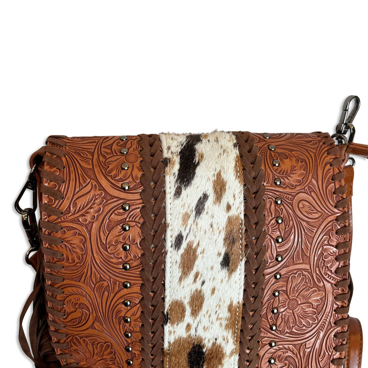Brown Cowhide Western Crossbody Fringe Bag