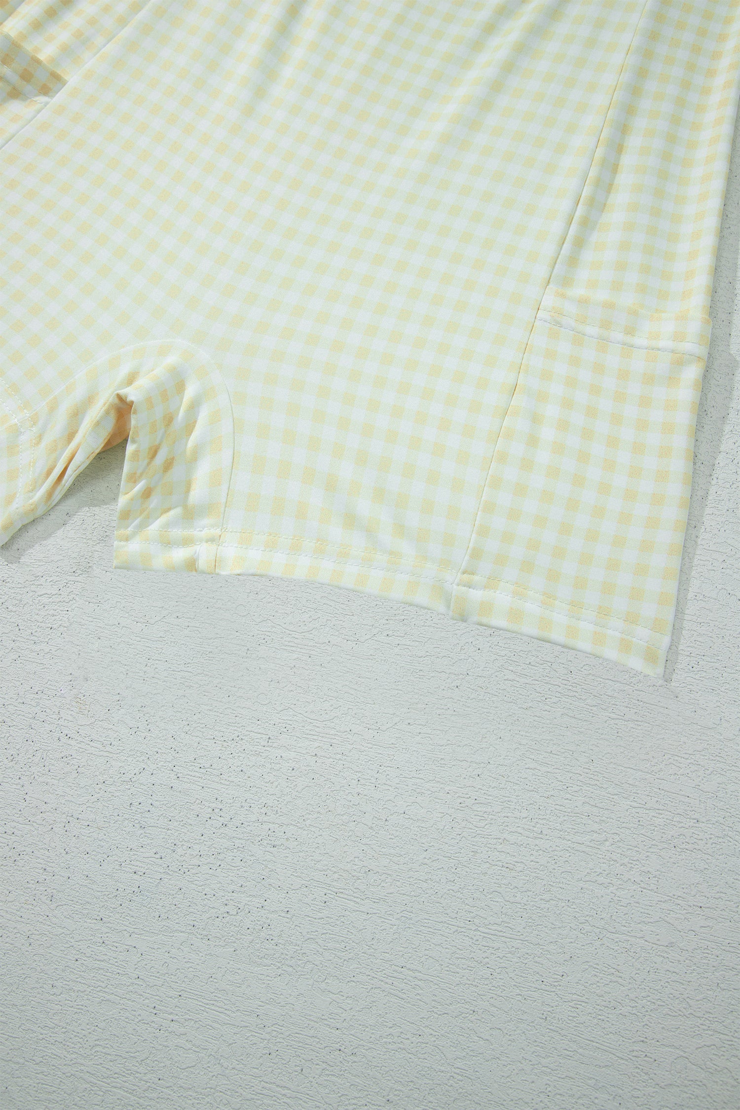 Yellow Cream Faux Two Piece Gingham Contrast Patchwork Loose Mini Dress