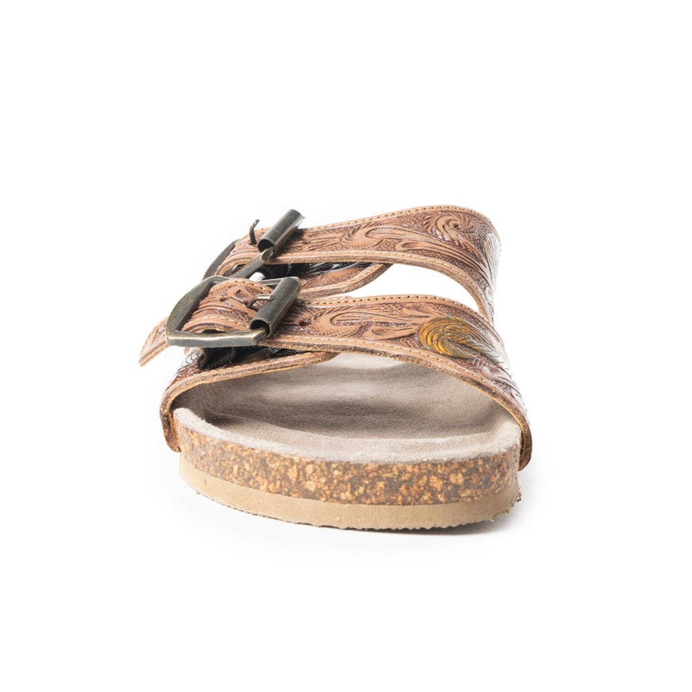 Real Leather Falling Feather Sandals In Dark Brown