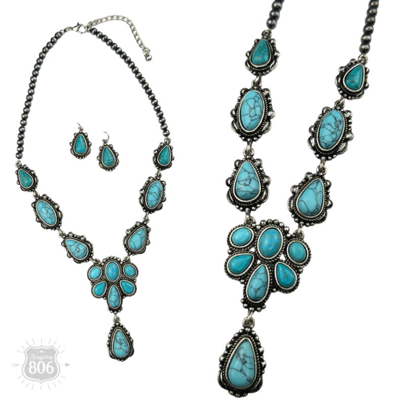 Western stone concho necklace set: Fuchsia